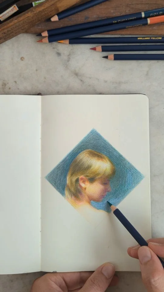AVAILABLE through link in Bio. Sketching in colored pencils.. 
thanks to @albfs for posing and @barcelona.acad